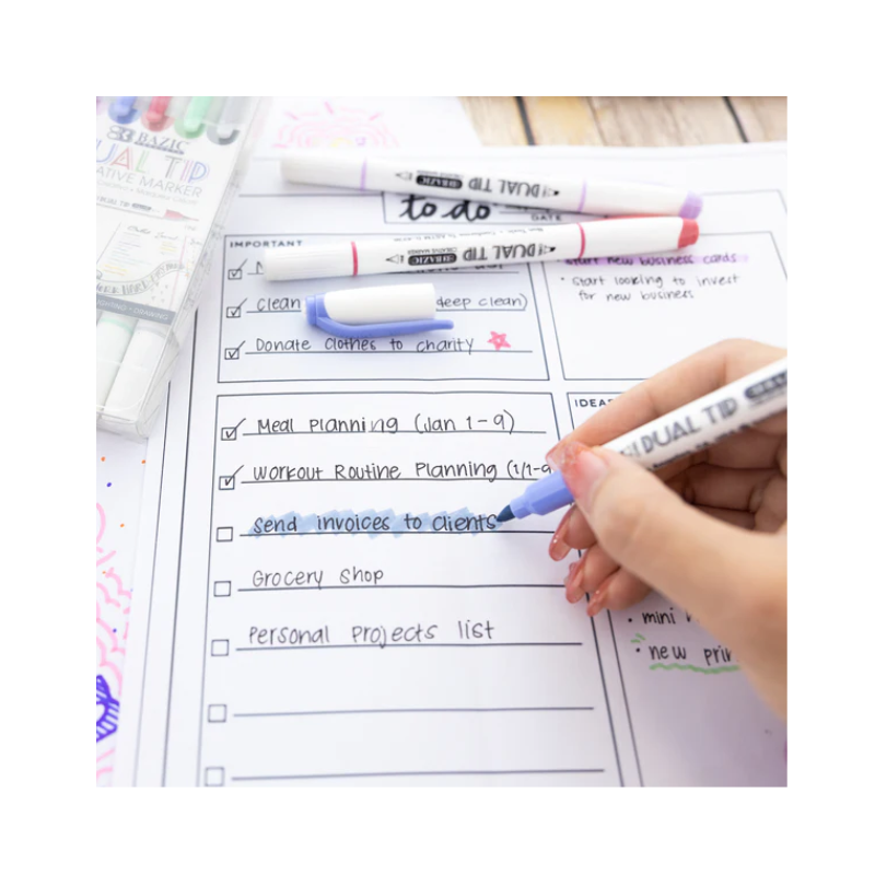 BAZIC Dual Tip Creative Markers (5/Pack)