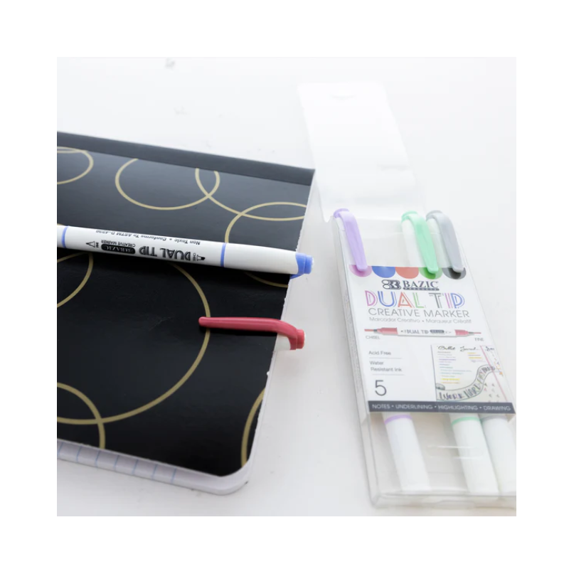 BAZIC Dual Tip Creative Markers (5/Pack)