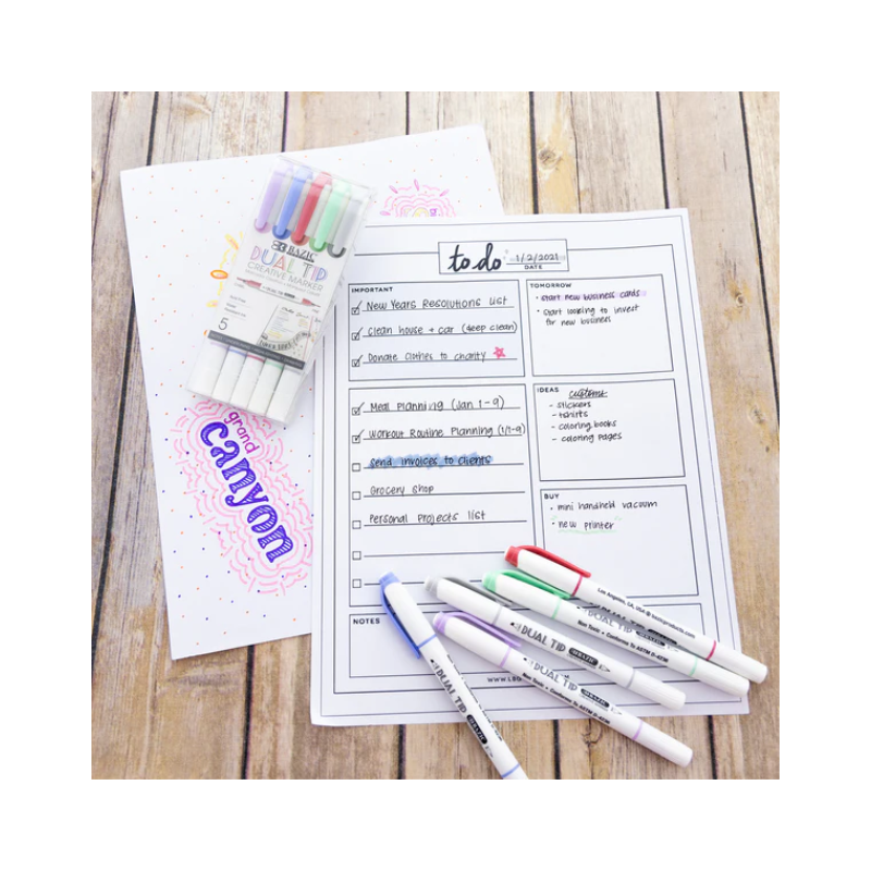 BAZIC Dual Tip Creative Markers (5/Pack)