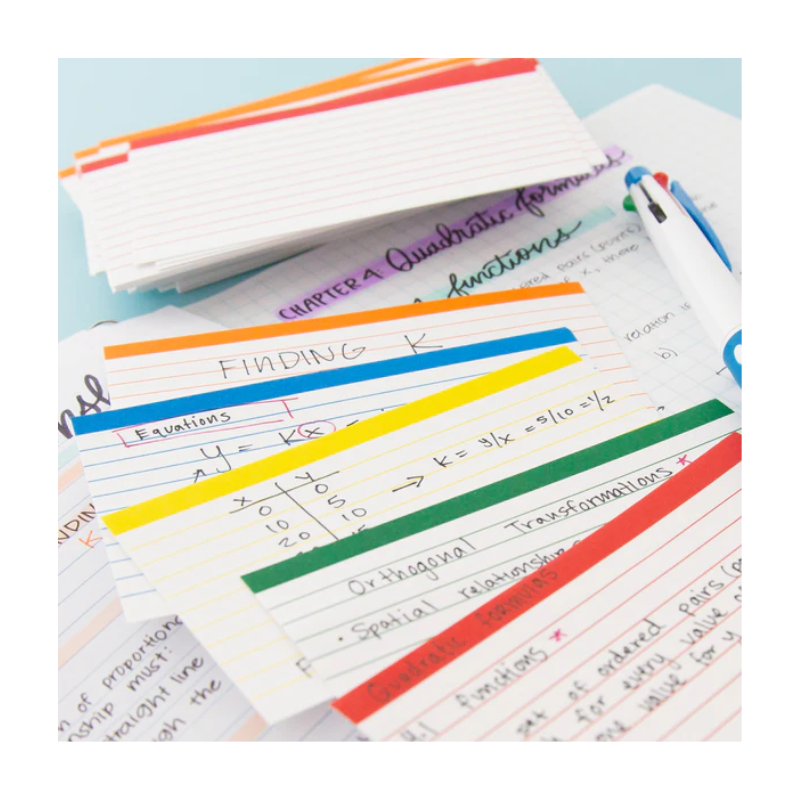 BAZIC 3" X 5" Ruled Colour Coded Index Card (100 Sheets)