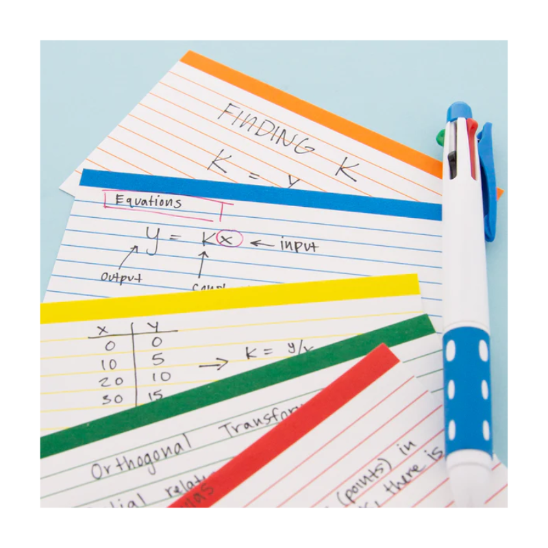BAZIC 3" X 5" Ruled Colour Coded Index Card (100 Sheets)