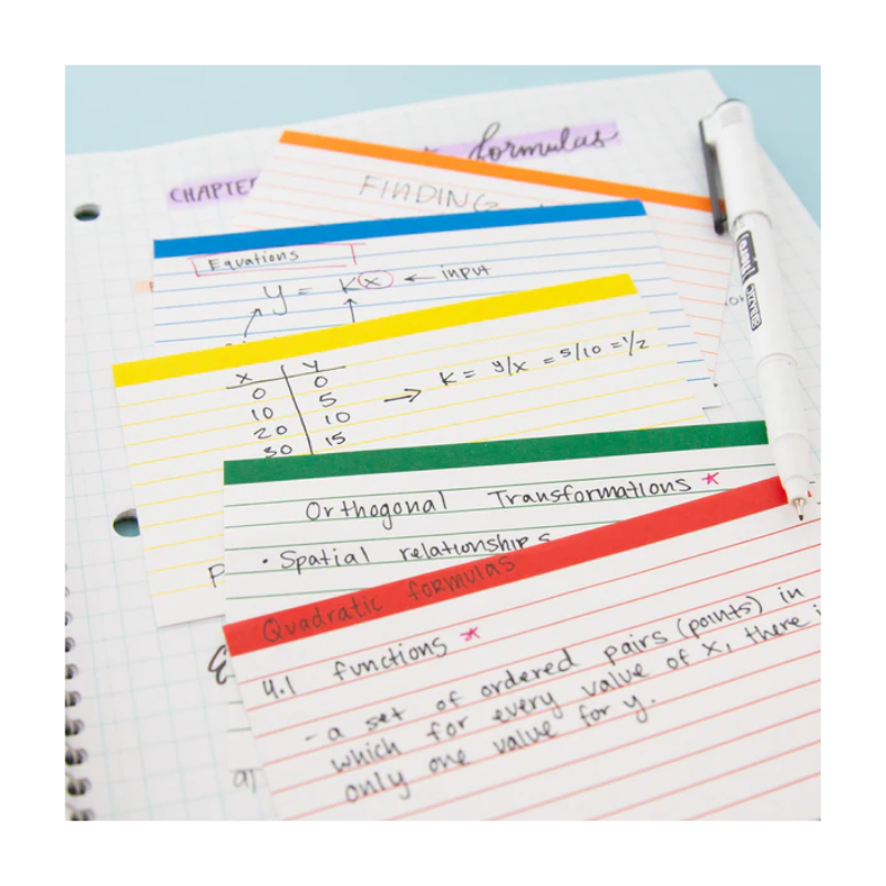BAZIC 3" X 5" Ruled Colour Coded Index Card (100 Sheets)