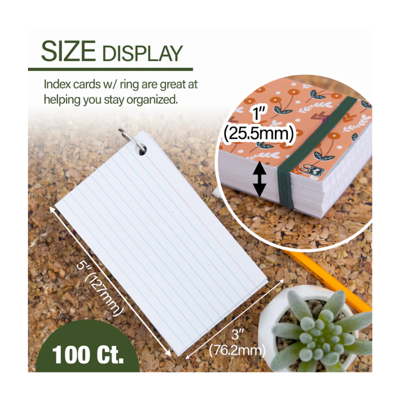BAZIC 3" x 5" Ruled White Index Card w/ Poly Fashion Cover & Ring (100 Sheets)