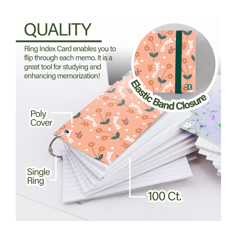 BAZIC 3" x 5" Ruled White Index Card w/ Poly Fashion Cover & Ring (100 Sheets)