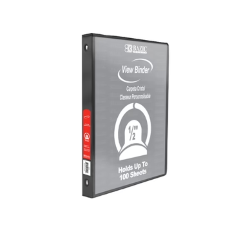 BAZIC 1/2" 3-Ring View Binder w/ 2-Pockets - Black