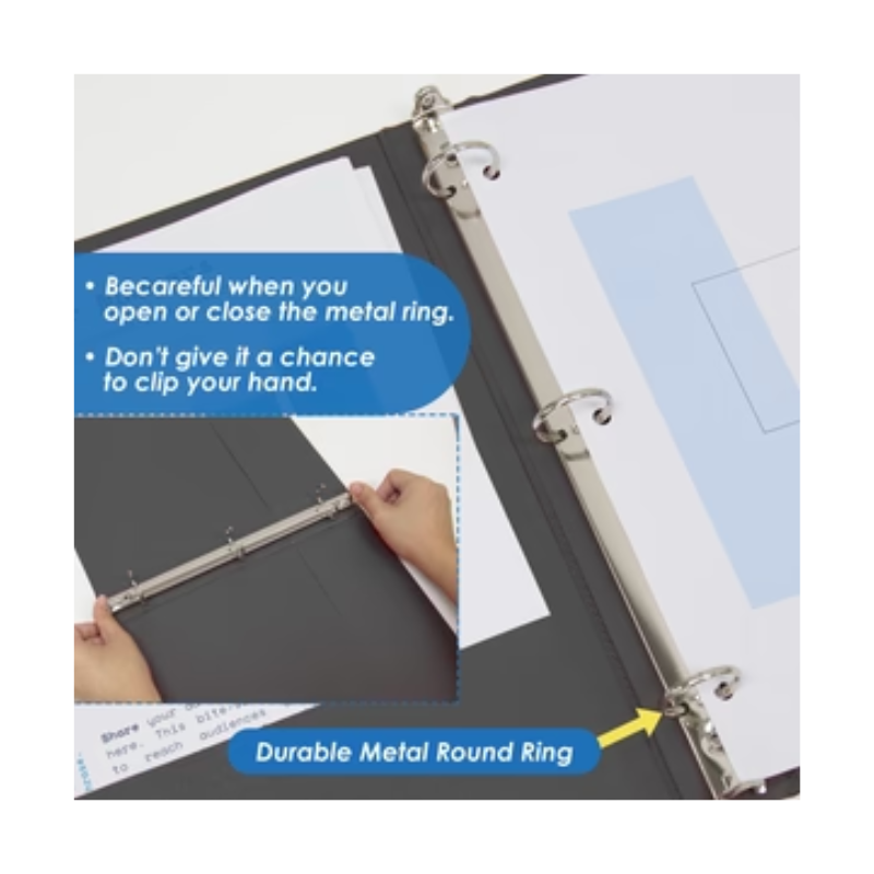 BAZIC 1/2" 3-Ring View Binder w/ 2-Pockets - Black