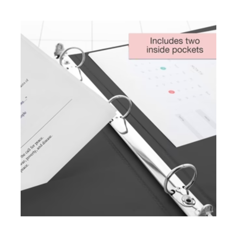 BAZIC 1/2" 3-Ring View Binder w/ 2-Pockets - Black
