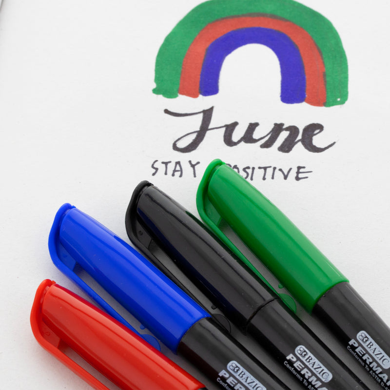 BAZIC Assorted Colour Fine Tip Permanent Markers w/ Pocket Clip (8/Pack)