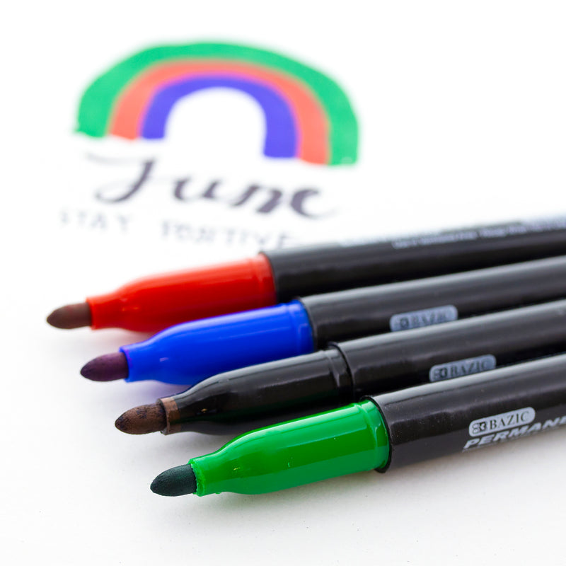 BAZIC Assorted Colour Fine Tip Permanent Markers w/ Pocket Clip (8/Pack)