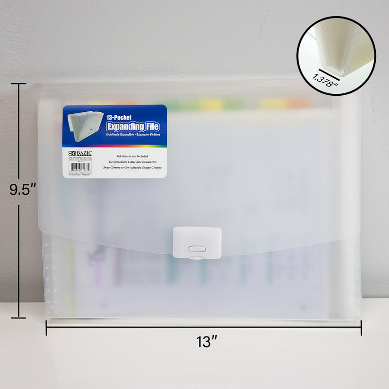 BAZIC 13 Pocket Translucent Poly Letter Size Expanding File