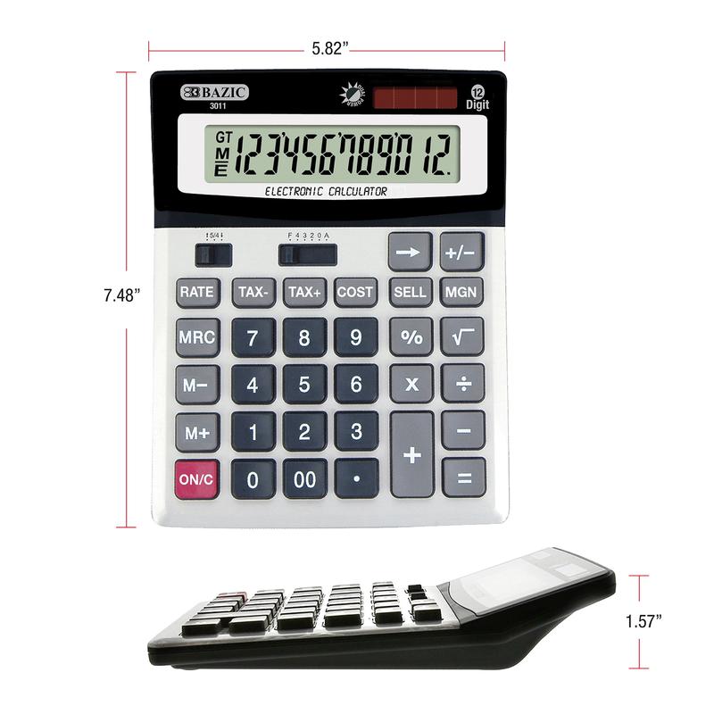BAZIC 12-Digit Desktop Calculator w/ Profit Calculation & Tax Functions