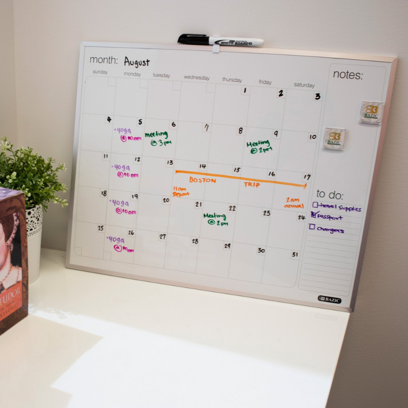 BAZIC 16" X 20" Aluminium Framed Magnetic Dry Erase Calendar