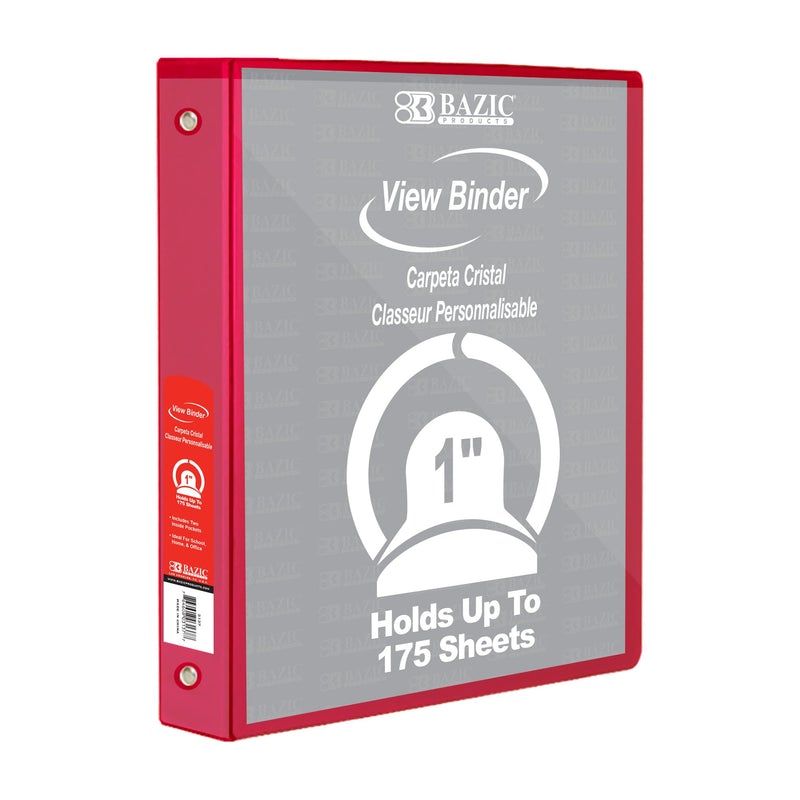 BAZIC 1" 3-Ring View Binder w/ 2-Pockets - Burgundy