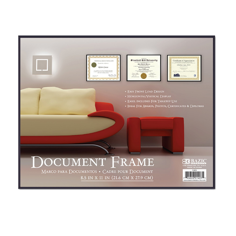 BAZIC 8.5" X 11" Front Loading Document Frame w/ Glass Cover