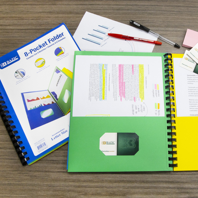 BAZIC Assorted Colour 8-Pockets Folder