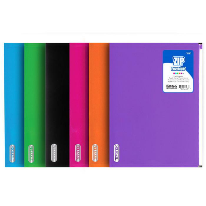 BAZIC Assorted Colour Letter Size Zip Envelope