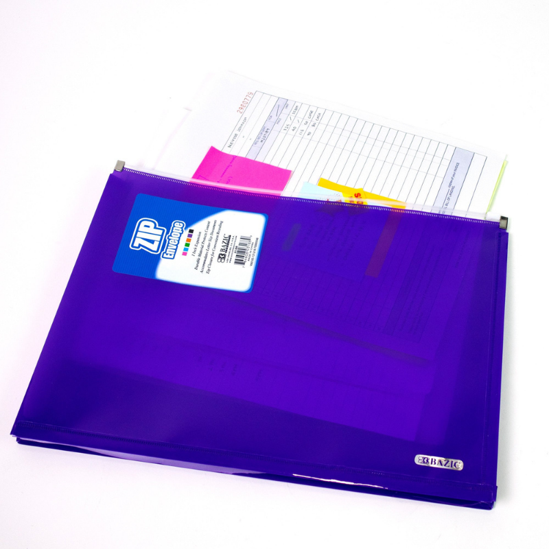 BAZIC Assorted Colour Letter Size Zip Envelope