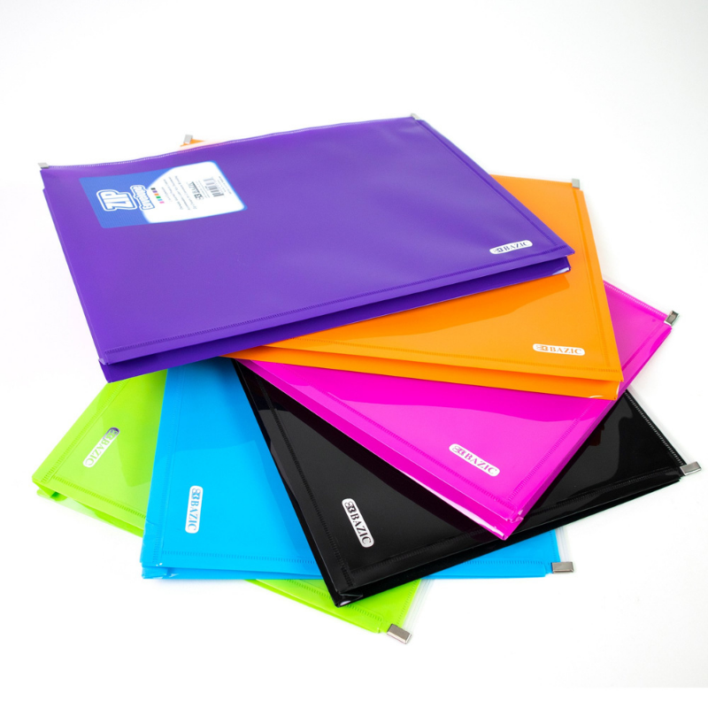 BAZIC Assorted Colour Letter Size Zip Envelope