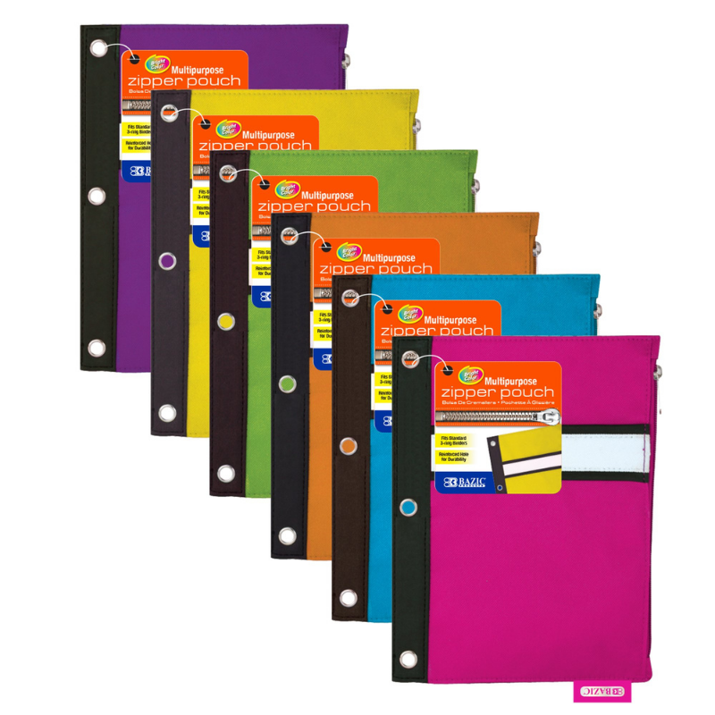 BAZIC Bright Colour 3-Ring Pencil Pouch