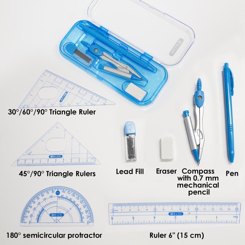 BAZIC Bright Color 9pc Math Tool Set