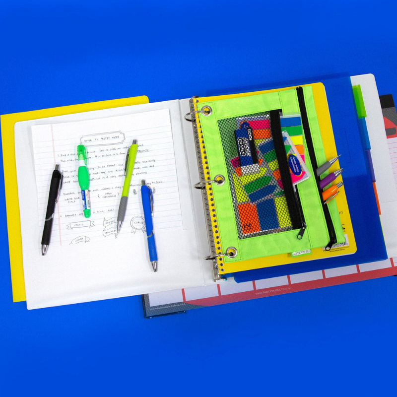 BAZIC Double Zipper 3-Ring Pencil Pouch w/ Mesh Window