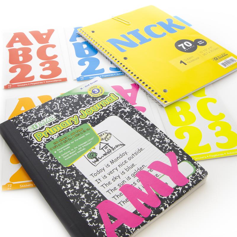 BAZIC 2" Fluorescent Color Alphabet & Number Stickers (10 Sheets)