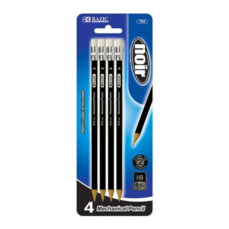 BAZIC Noir 0.5mm Mechanical Pencil (4/Pack)