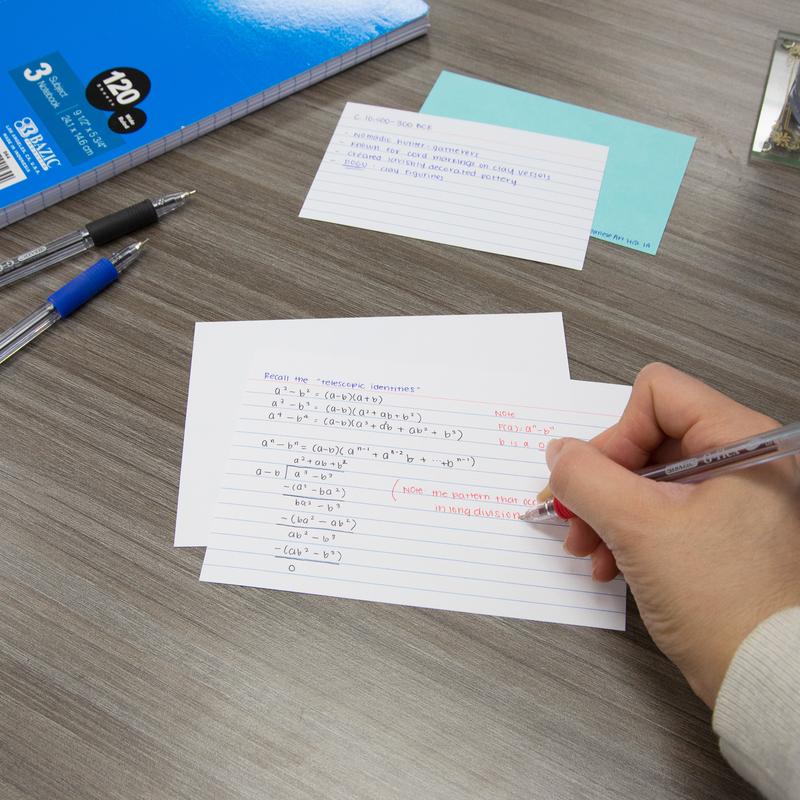 BAZIC 3" x 5" Ruled Colored Index Card (100 Sheets)