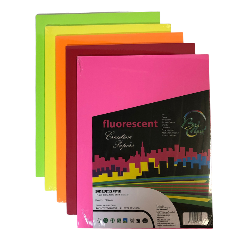 BriCha 176gsm Coloured Board (10 Sheets) - 8.5" x 11"