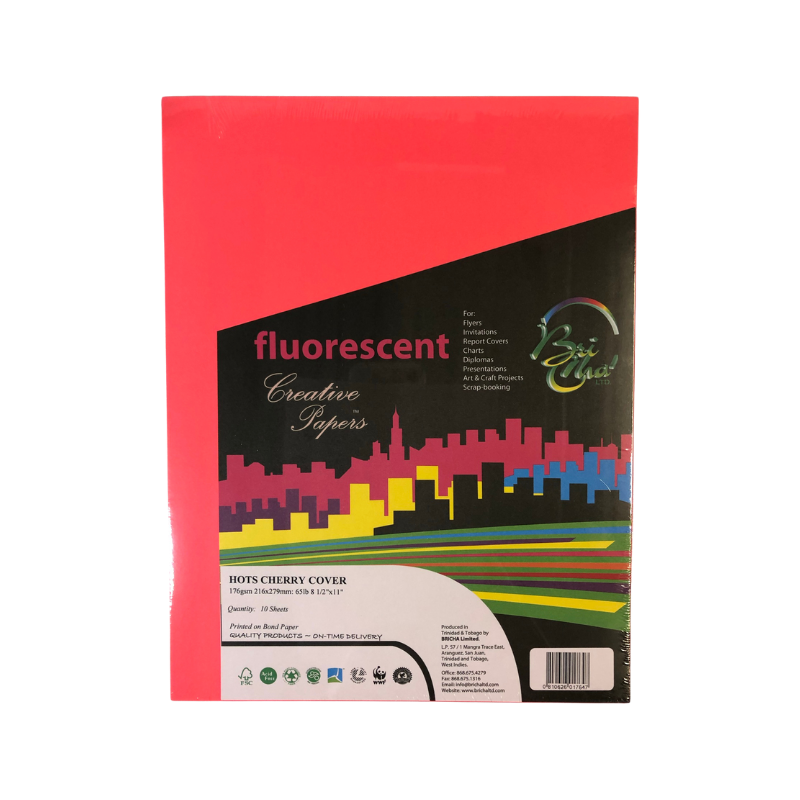 BriCha 176gsm Coloured Board (10 Sheets) - 8.5" x 11"