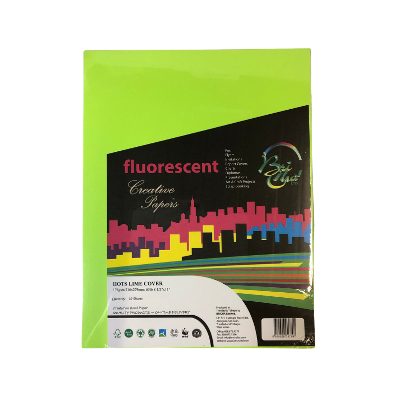 BriCha 176gsm Coloured Board (10 Sheets) - 8.5" x 11"