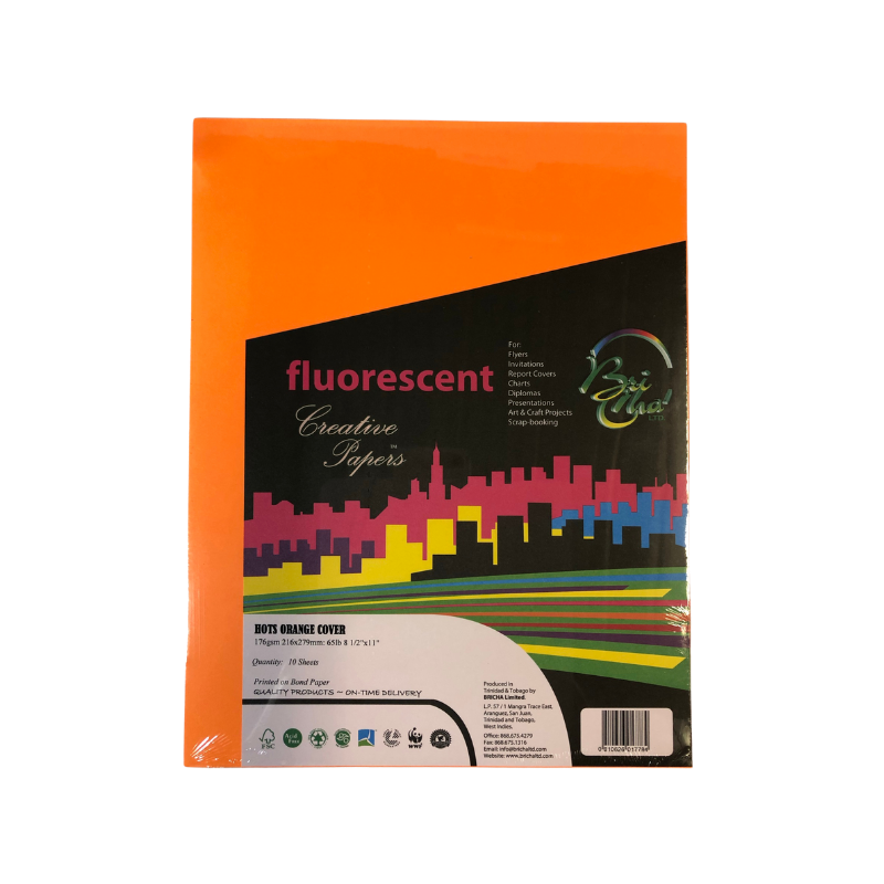 BriCha 176gsm Coloured Board (10 Sheets) - 8.5" x 11"