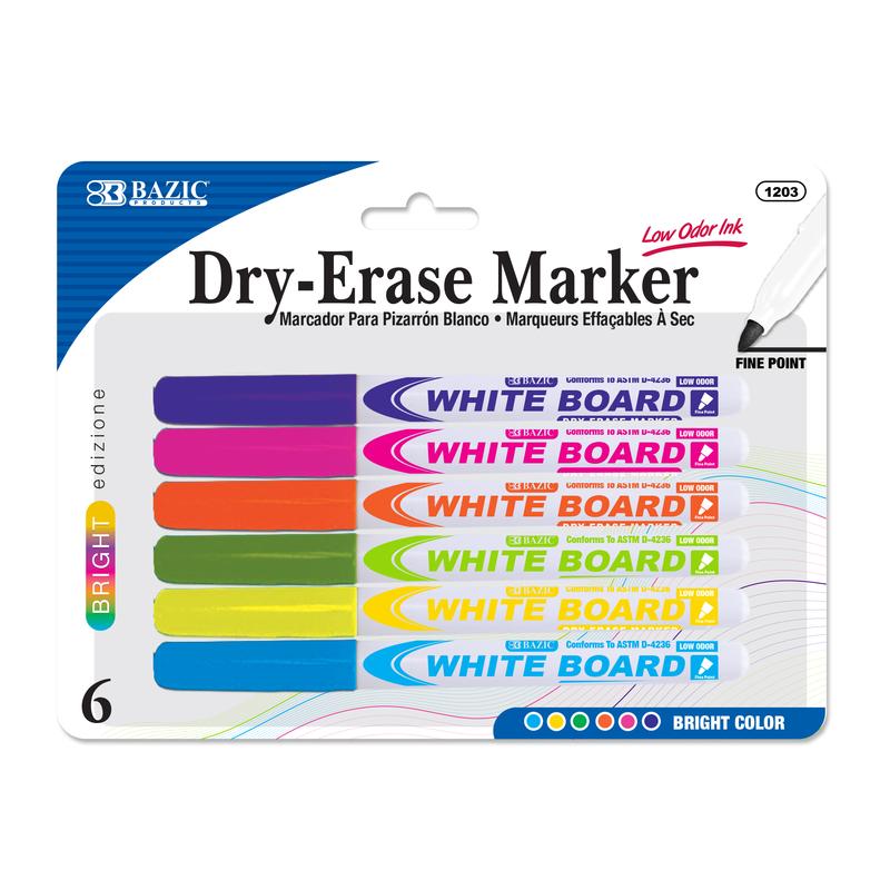 BAZIC Bright Color Fine Tip Dry-Erase Markers (6/Pack)