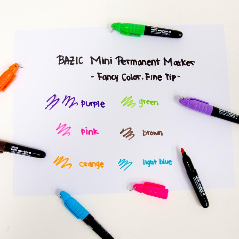 BAZIC Fancy Colours Mini Fine Point Permanent Marker w/ Cap Clip (5/Pack)