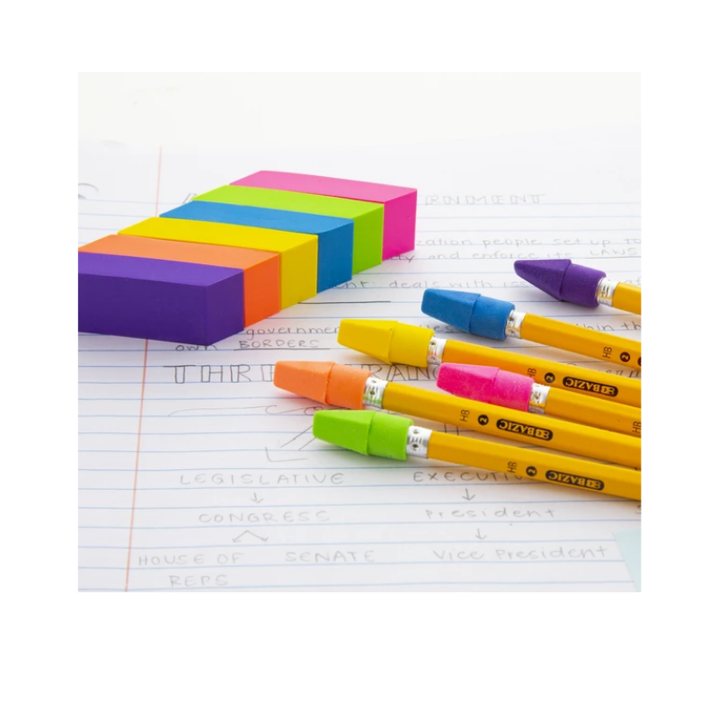 BAZIC Neon Bevel Eraser (6/Pack)