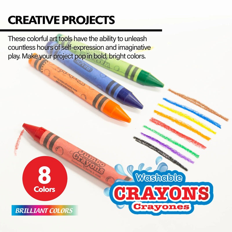 BAZIC Washable Premium Jumbo Crayons (8/Pack)