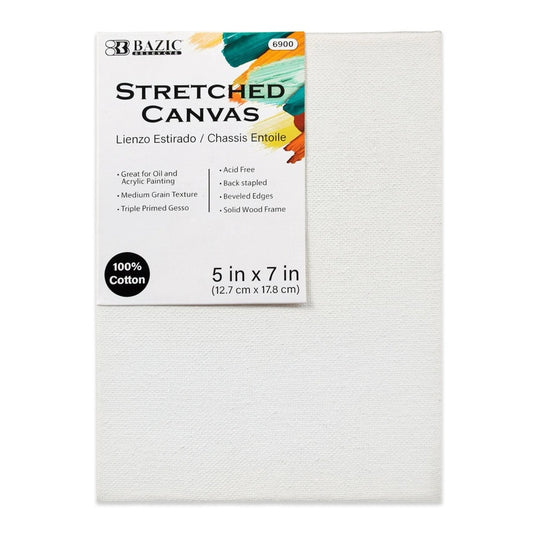 BAZIC Stretched Canvas 5" x 7" - White