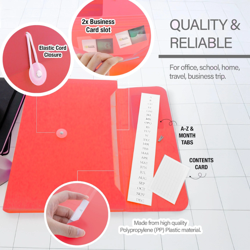 BAZIC 13 Pocket Letter Size Poly Expanding File