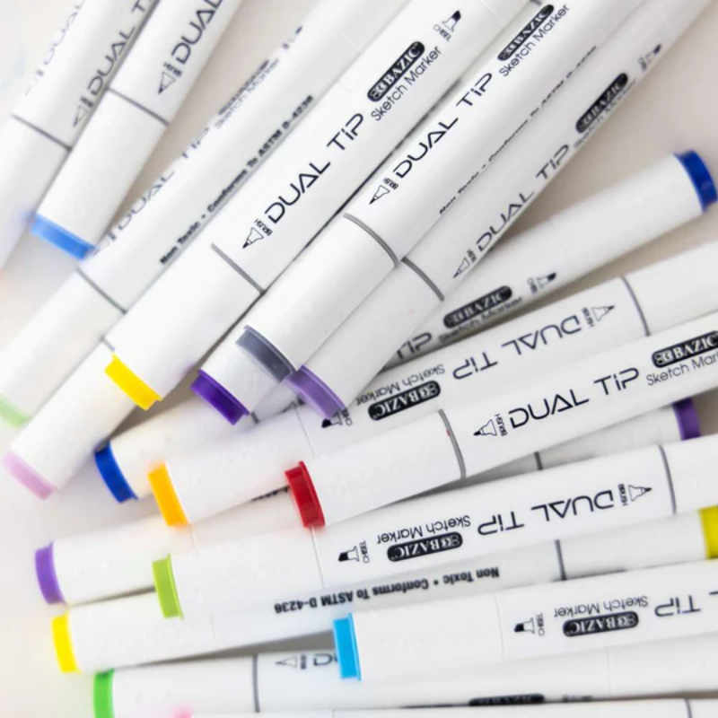 BAZIC Dual Tip Alcohol-Based Markers (6/Pack) - Primary