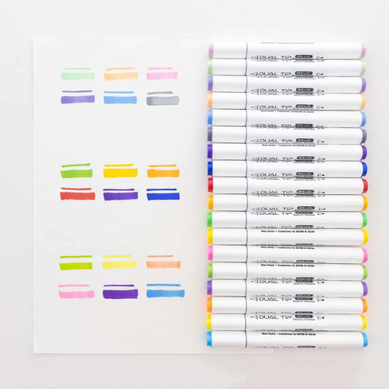 BAZIC Dual Tip Alcohol-Based Markers (6/Pack) - Pastel