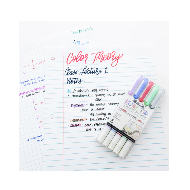 BAZIC Dual Tip Creative Markers (5/Pack)