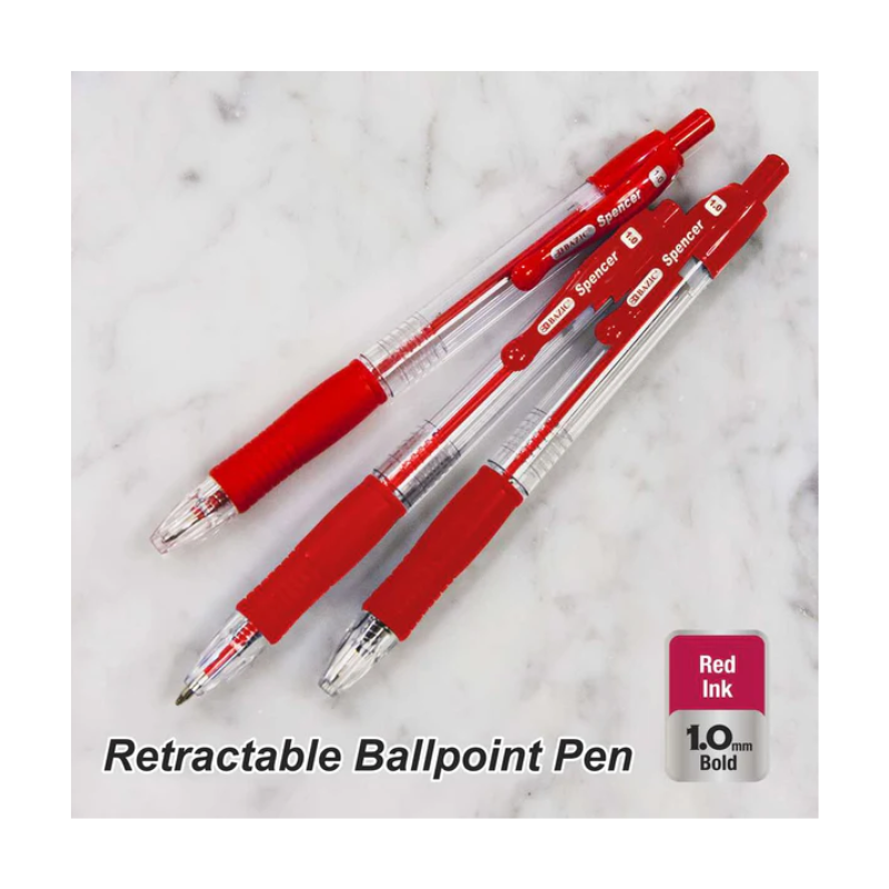 BAZIC Spencer Red Retractable Pen with Cushion Grip (4/Pack)