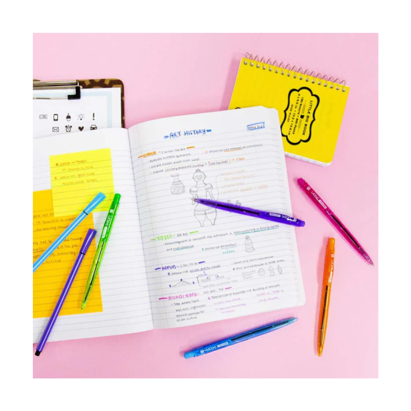 BAZIC Ixion Coloured Barrel Retractable Black Ink Pen (5/Pack)