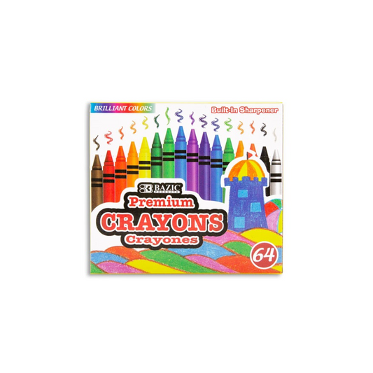 BAZIC Premium Crayons with Sharpener (64/Pack)