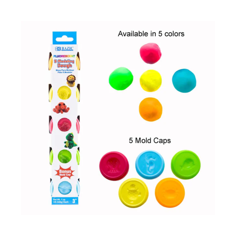 BAZIC 1oz Fluorescent Colour Modeling Dough (5/Pack)