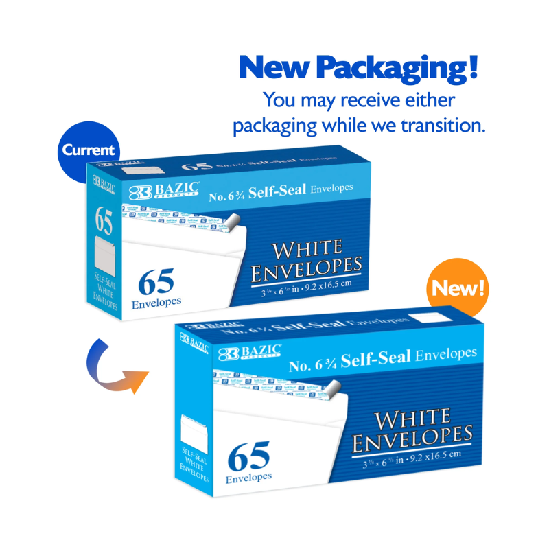 BAZIC #6 3/4 Self-Seal White Envelope (65/Pack)