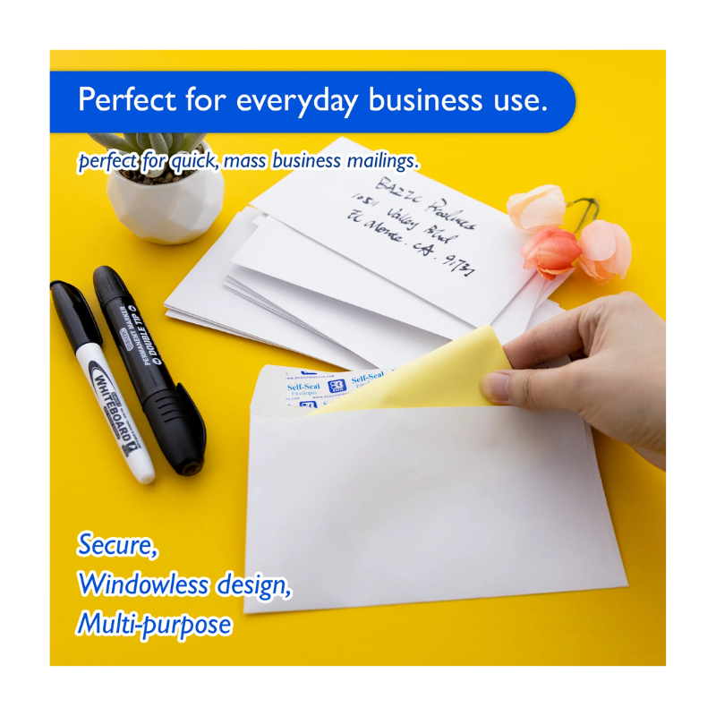 BAZIC #6 3/4 Self-Seal White Envelope (65/Pack)