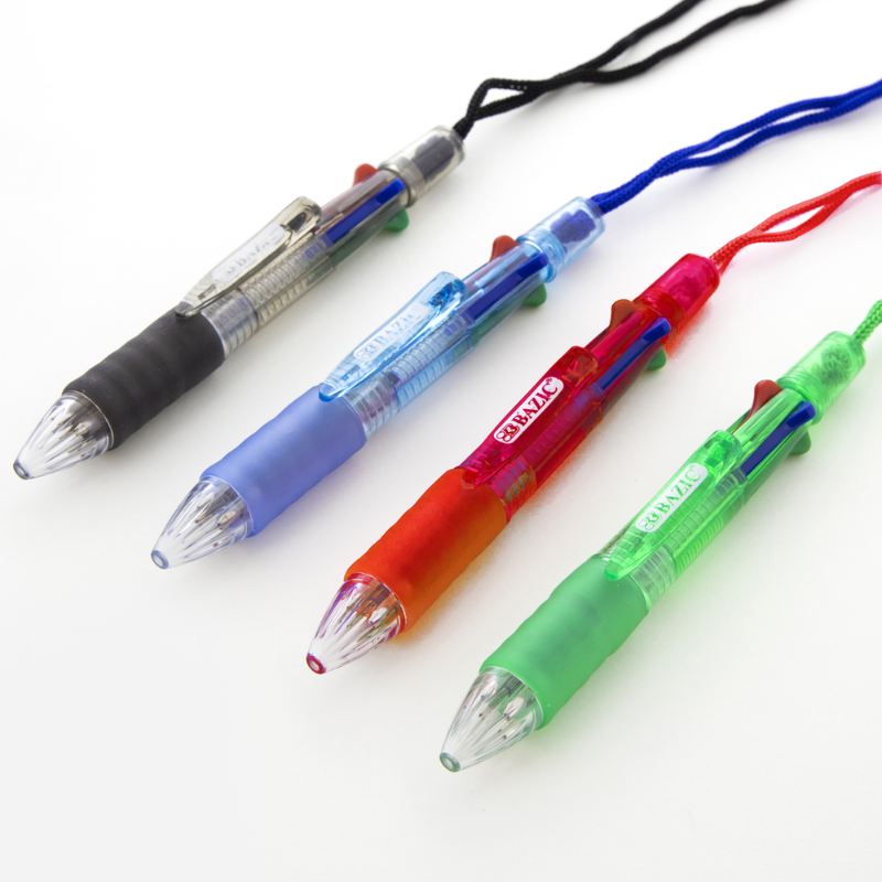 BAZIC 4-Colour Neck Pen w/ Cushion Grip (1/Pack)