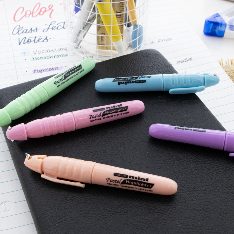 BAZIC Mini Pastel Highlighter w/ Cap Clip (5/Pack)