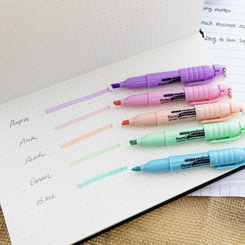 BAZIC Mini Pastel Highlighter w/ Cap Clip (5/Pack)